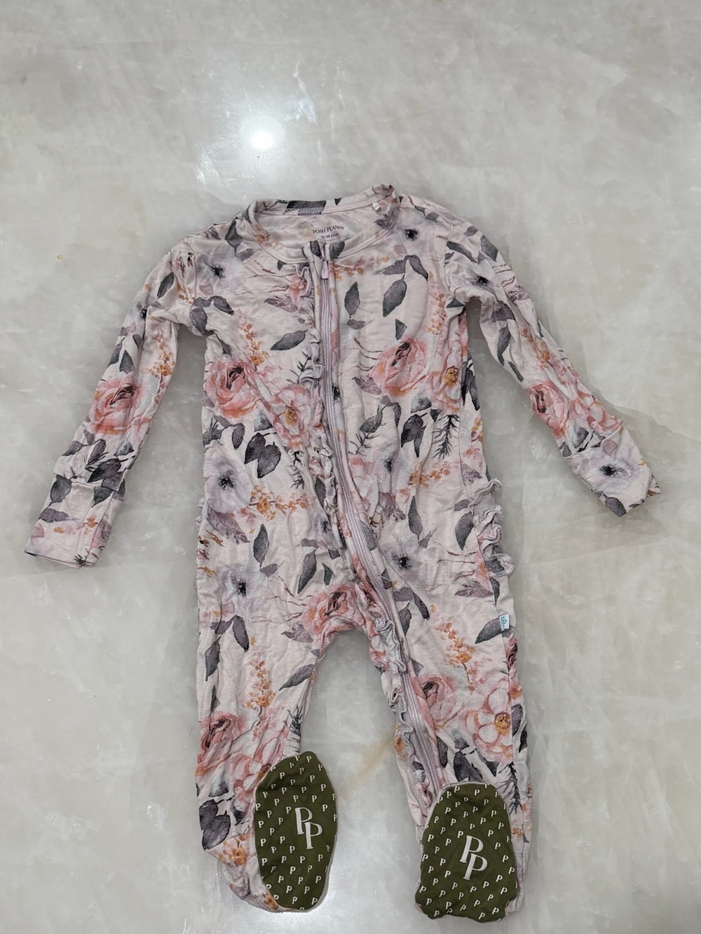 Posh Peanut Pink Floral Zip-Up Footed One-Piece